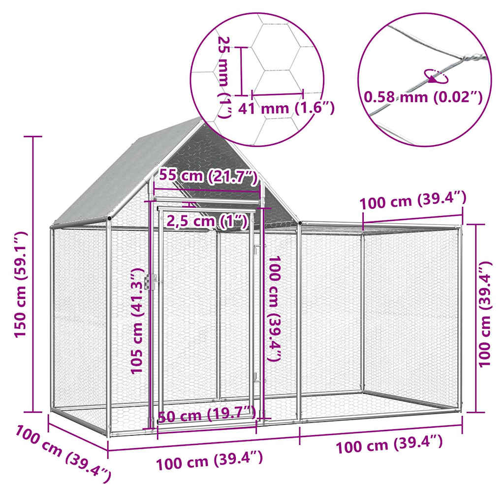Klec pro kuřata 2 x 1 x 1,5 m pozinkovaná ocel
