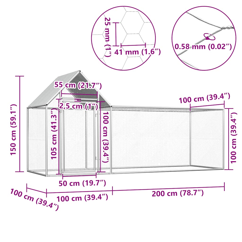 Klec pro kuřata 3 x 1 x 1,5 m pozinkovaná ocel