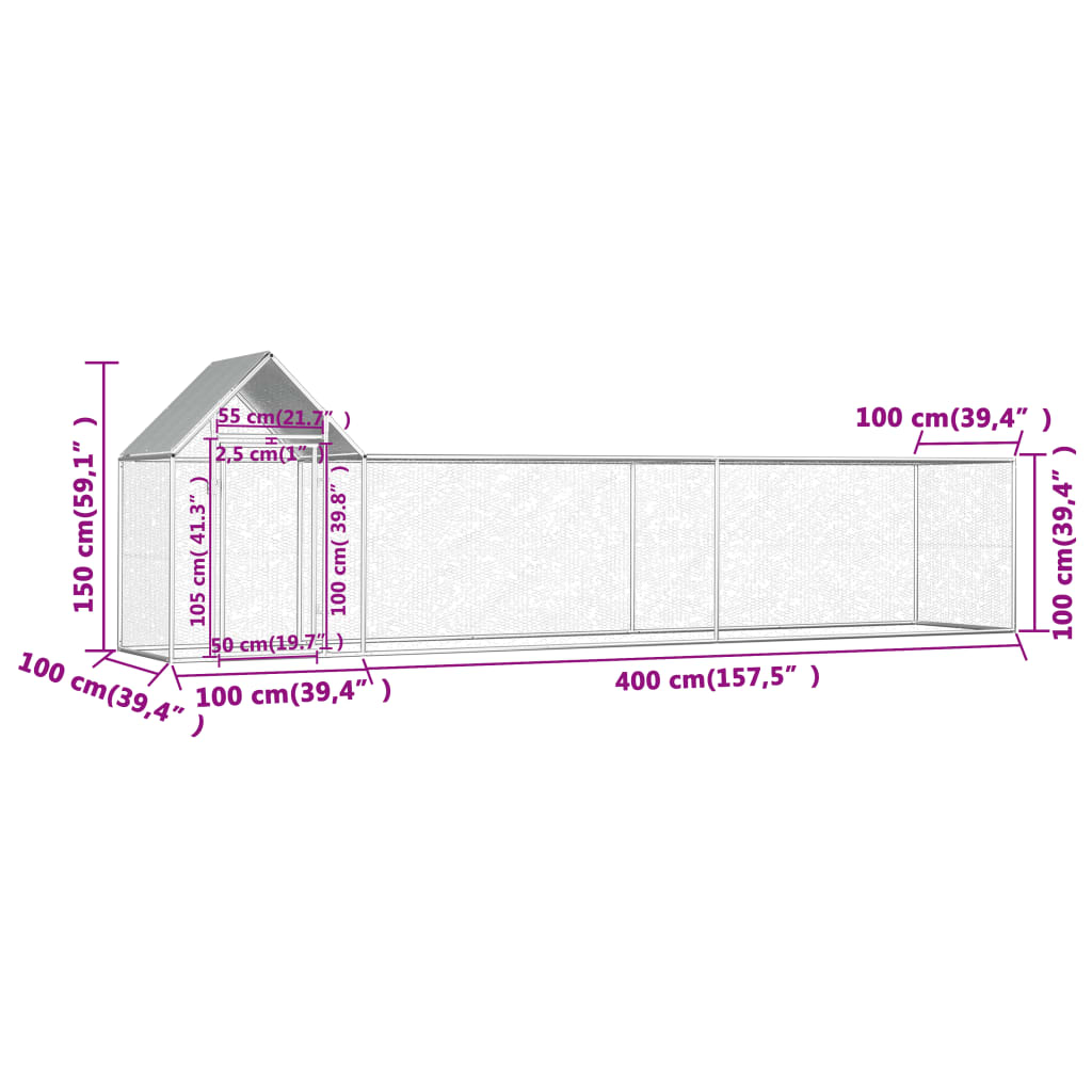 Klec pro kuřata 5 x 1 x 1,5 m pozinkovaná ocel