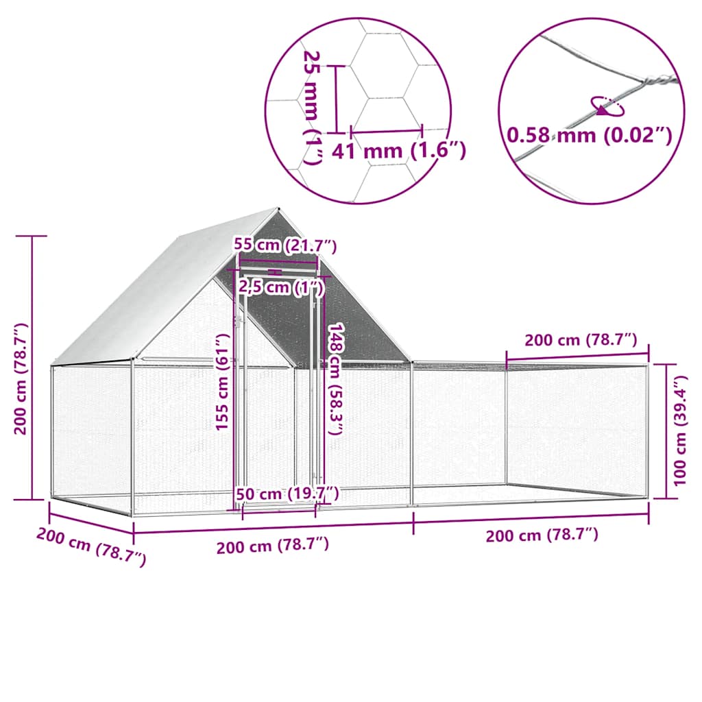 Klec pro kuřata 4 x 2 x 2 m pozinkovaná ocel