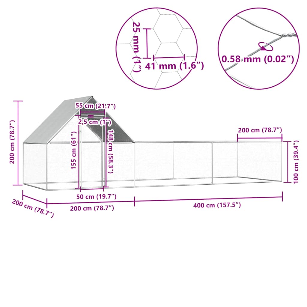 Klec pro kuřata 6 x 2 x 2 m pozinkovaná ocel