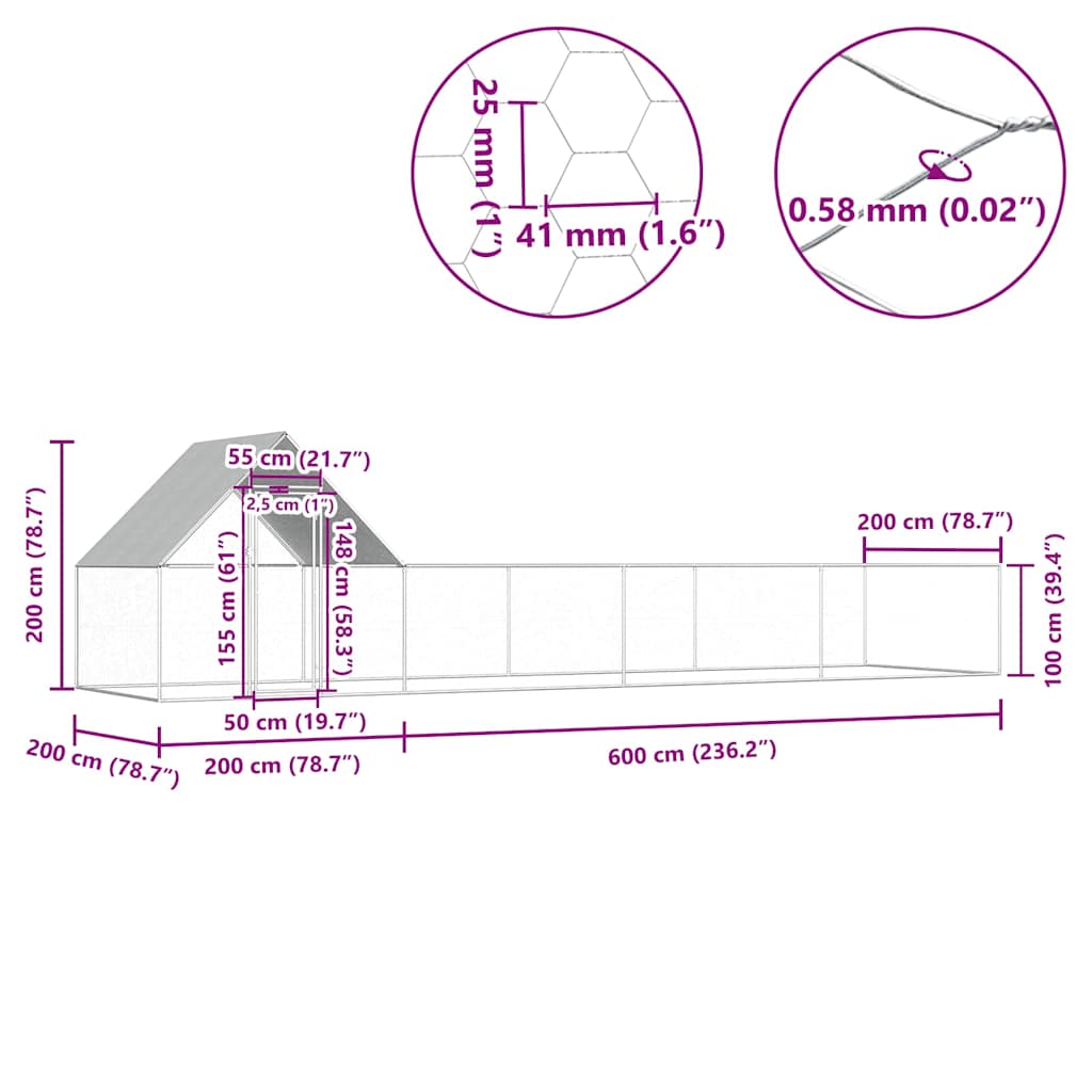 Klec pro kuřata 8 x 2 x 2 m pozinkovaná ocel