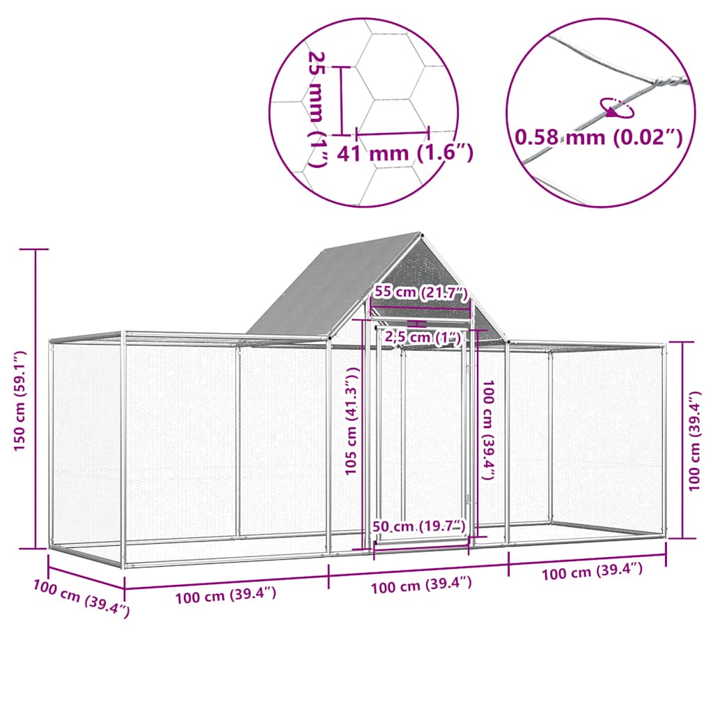 Klec pro kuřata 3 x 1 x 1,5 m pozinkovaná ocel
