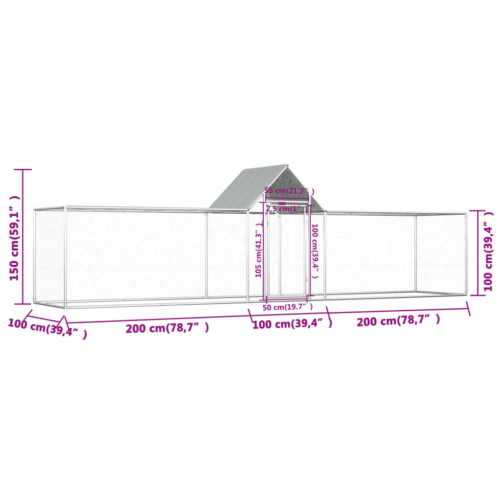 Klec pro kuřata 5 x 1 x 1,5 m pozinkovaná ocel