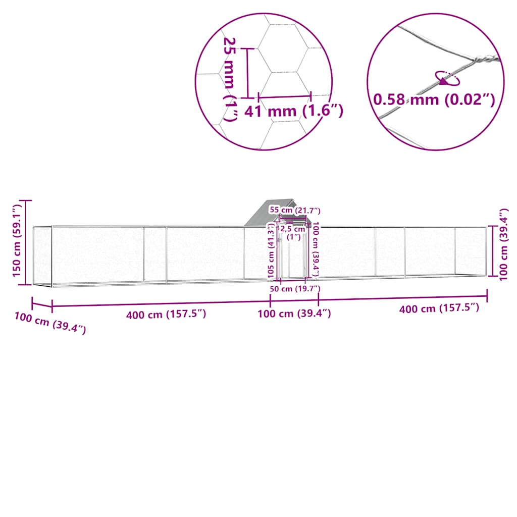 Klec pro kuřata 9 x 1 x 1,5 m pozinkovaná ocel