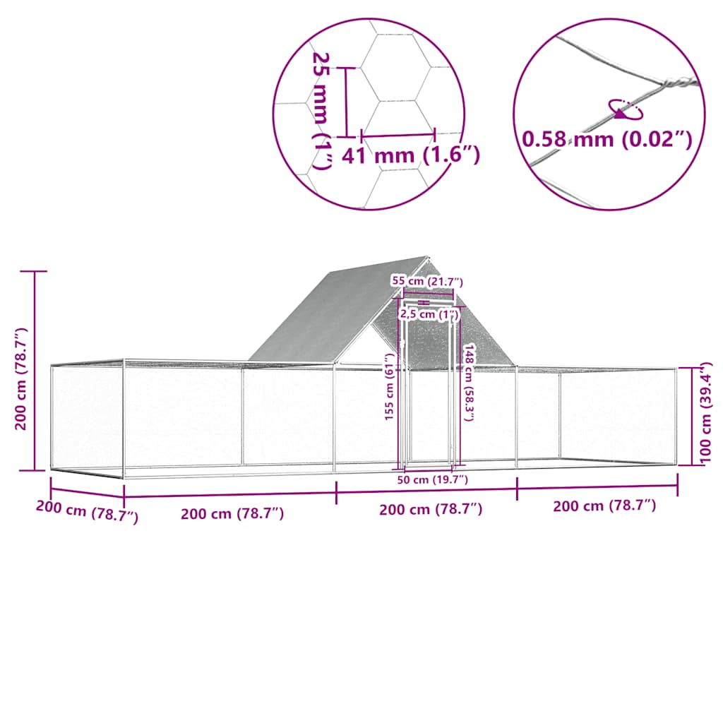 Klec pro kuřata 6 x 2 x 2 m pozinkovaná ocel