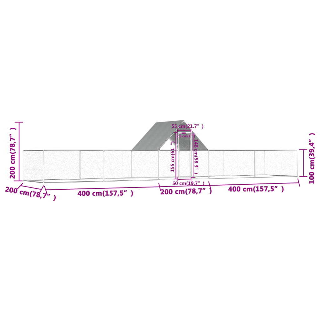 Klec pro kuřata 10 x 2 x 2 m pozinkovaná ocel