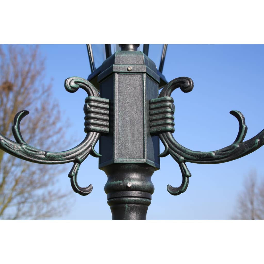 Zahradní lampa vysoká 2ramenná 230 cm tmavě zelená/černá hliník