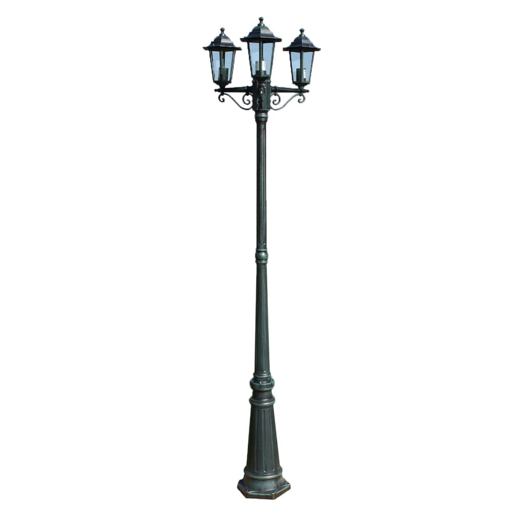 Zahradní lampa vysoká 3 ramena 215 cm tmavě zelená/černá hliník