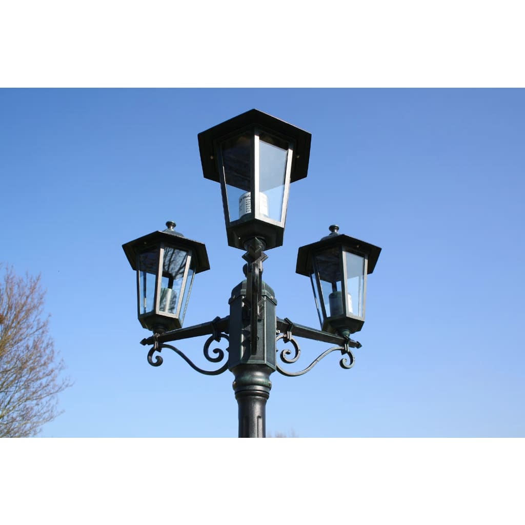 Zahradní lampa vysoká 3 ramena 215 cm tmavě zelená/černá hliník
