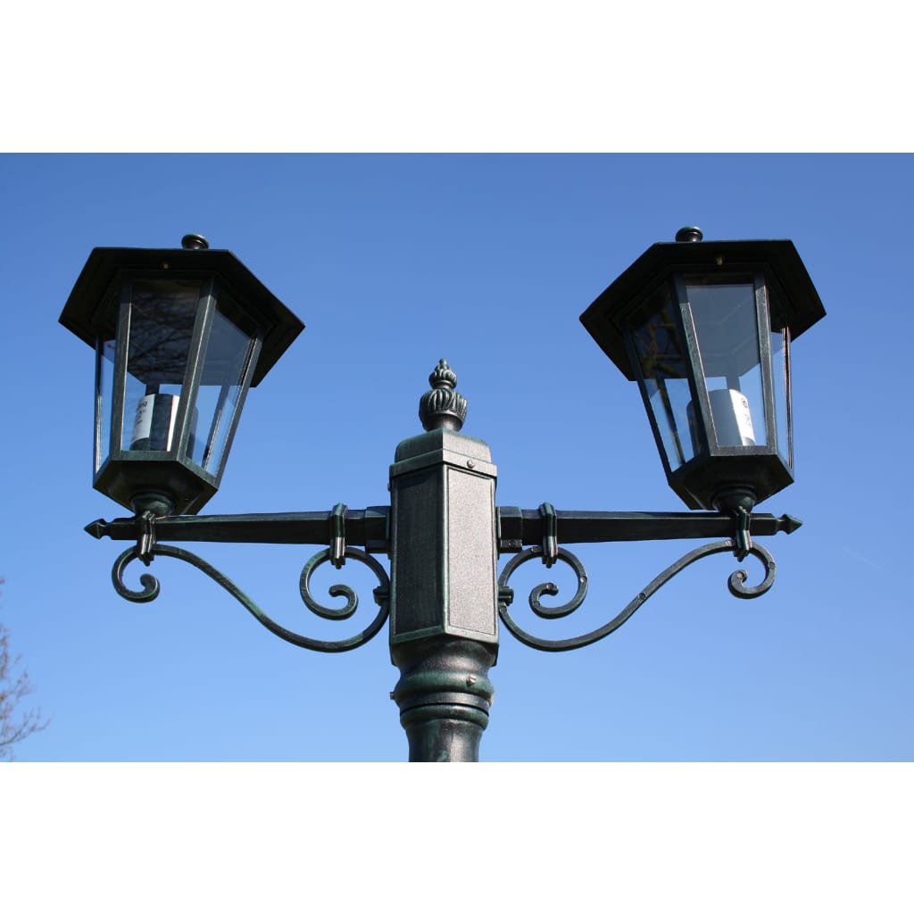 Zahradní lampa vysoká 2 ramena 215 cm tmavě zelená/černá hliník
