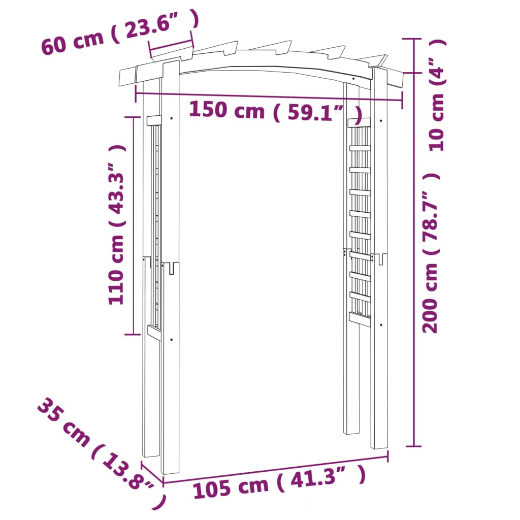 Trelážový oblouk 150 x 60 x 210 cm dřevo
