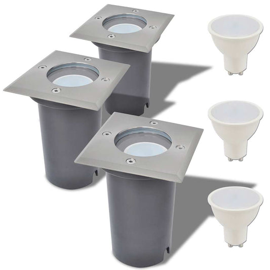 Venkovní zemní LED svítidla 3 ks čtvercová