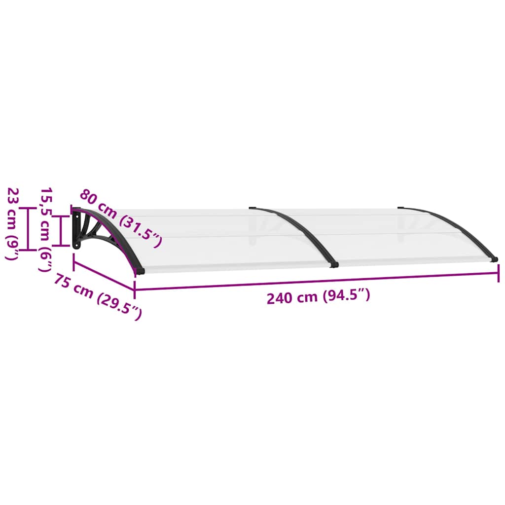 Vchodová stříška černá a průhledná 240 x 75 cm polykarbonát