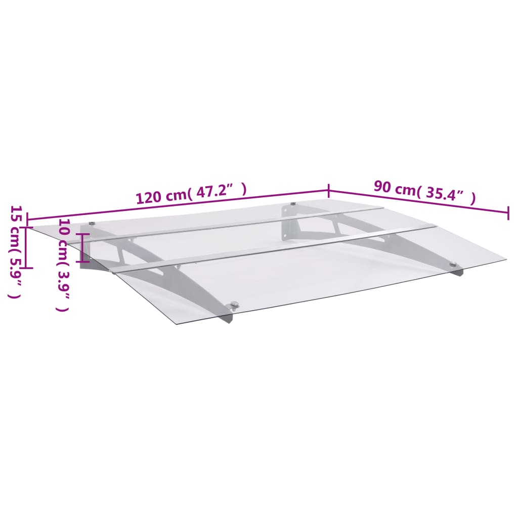 Vchodová stříška stříbrná a průhledná 120 x 90 cm polykarbonát