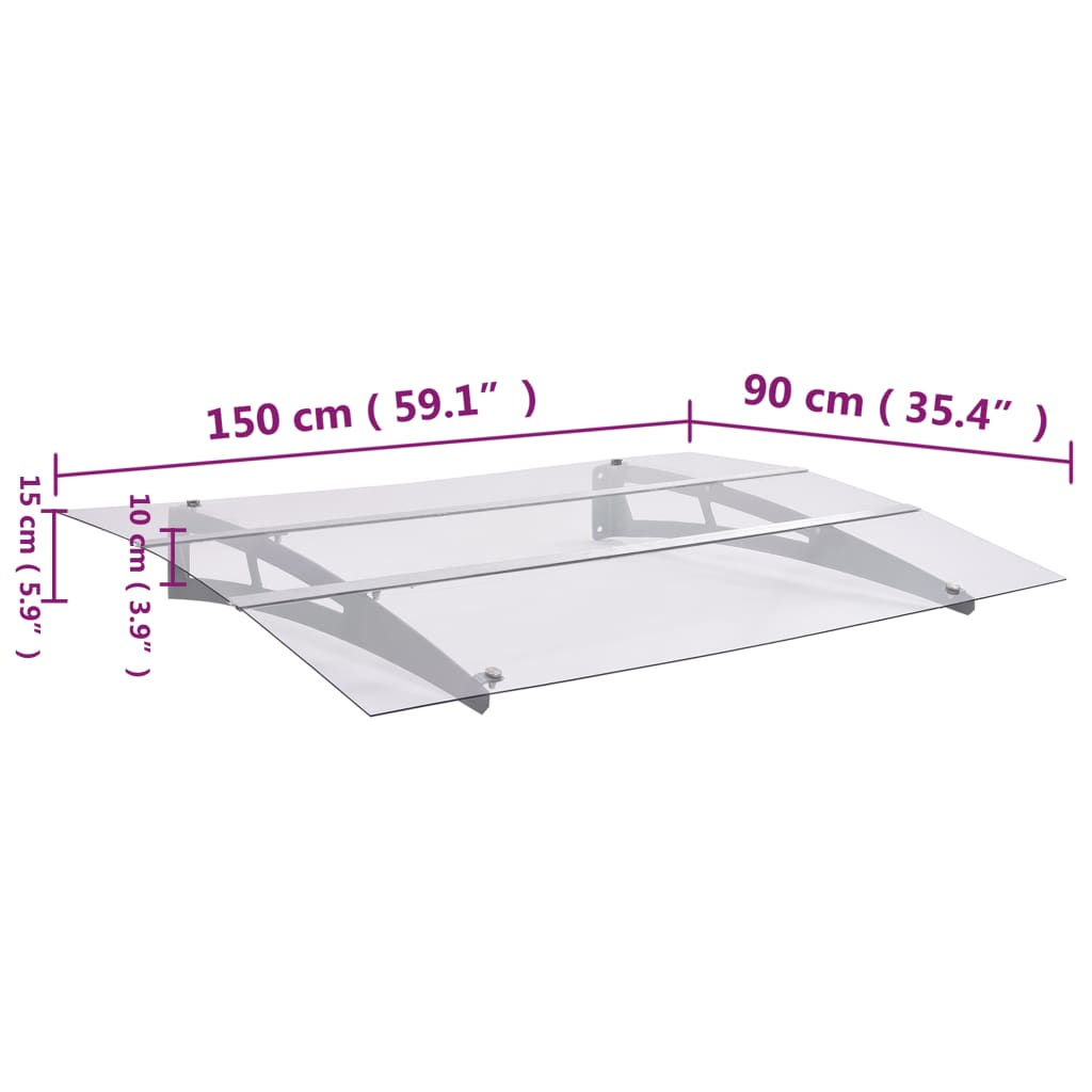 Stříška na dveře stříbrná a průhledná 150x90 cm PET