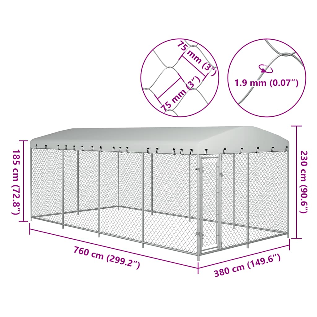 Venkovní psí kotec se střechou 7,6 x 3,8 x 2,3 m