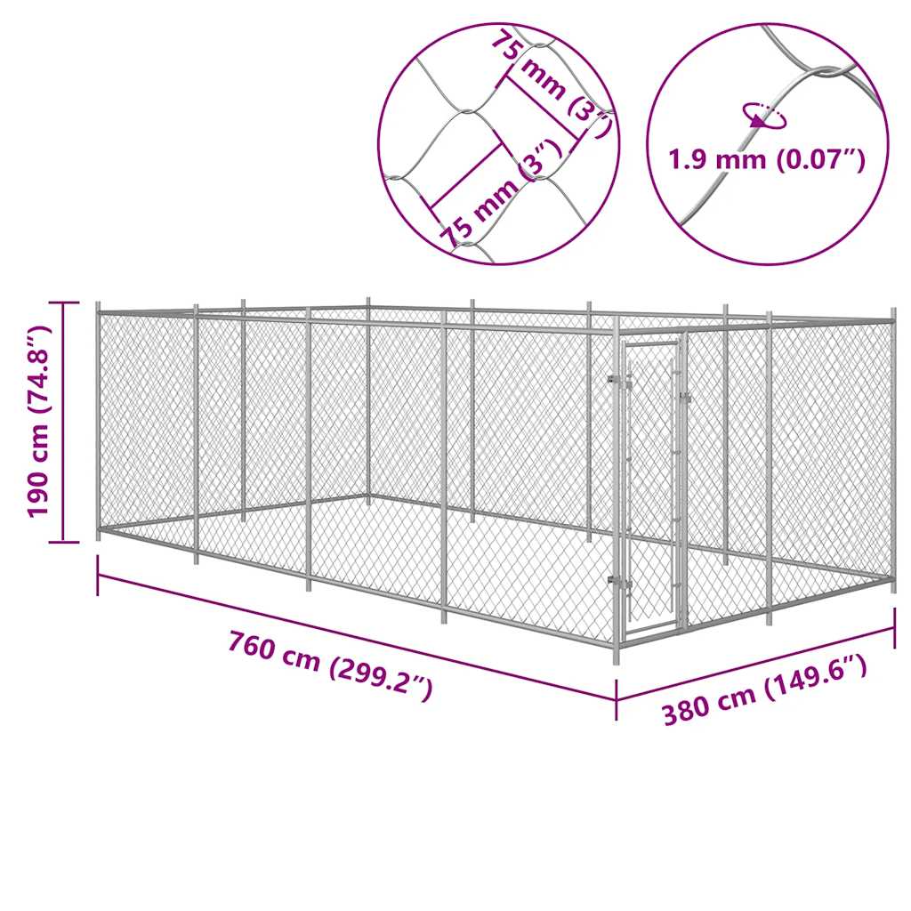 Venkovní psí kotec 7,6 x 3,8 x 1,9 m