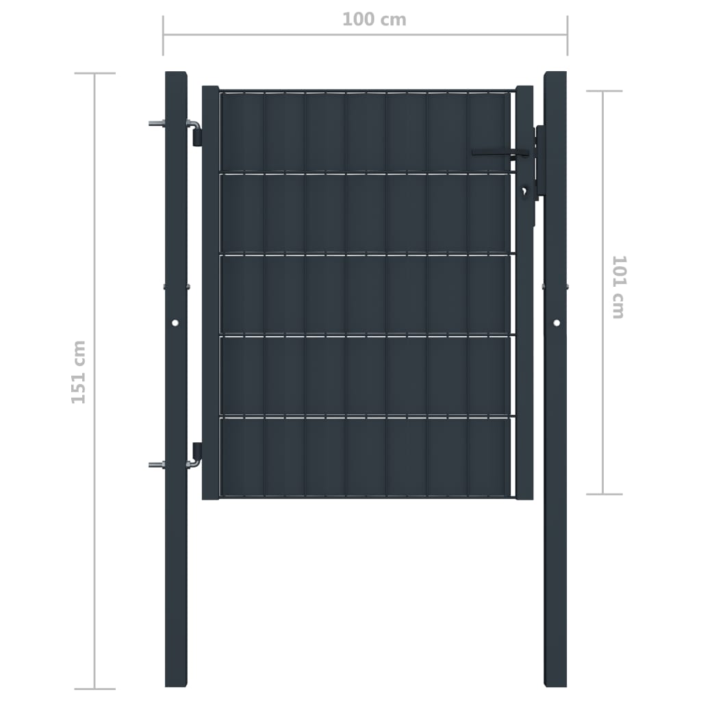 Plotová branka PVC a ocel 100 x 101 cm antracitová