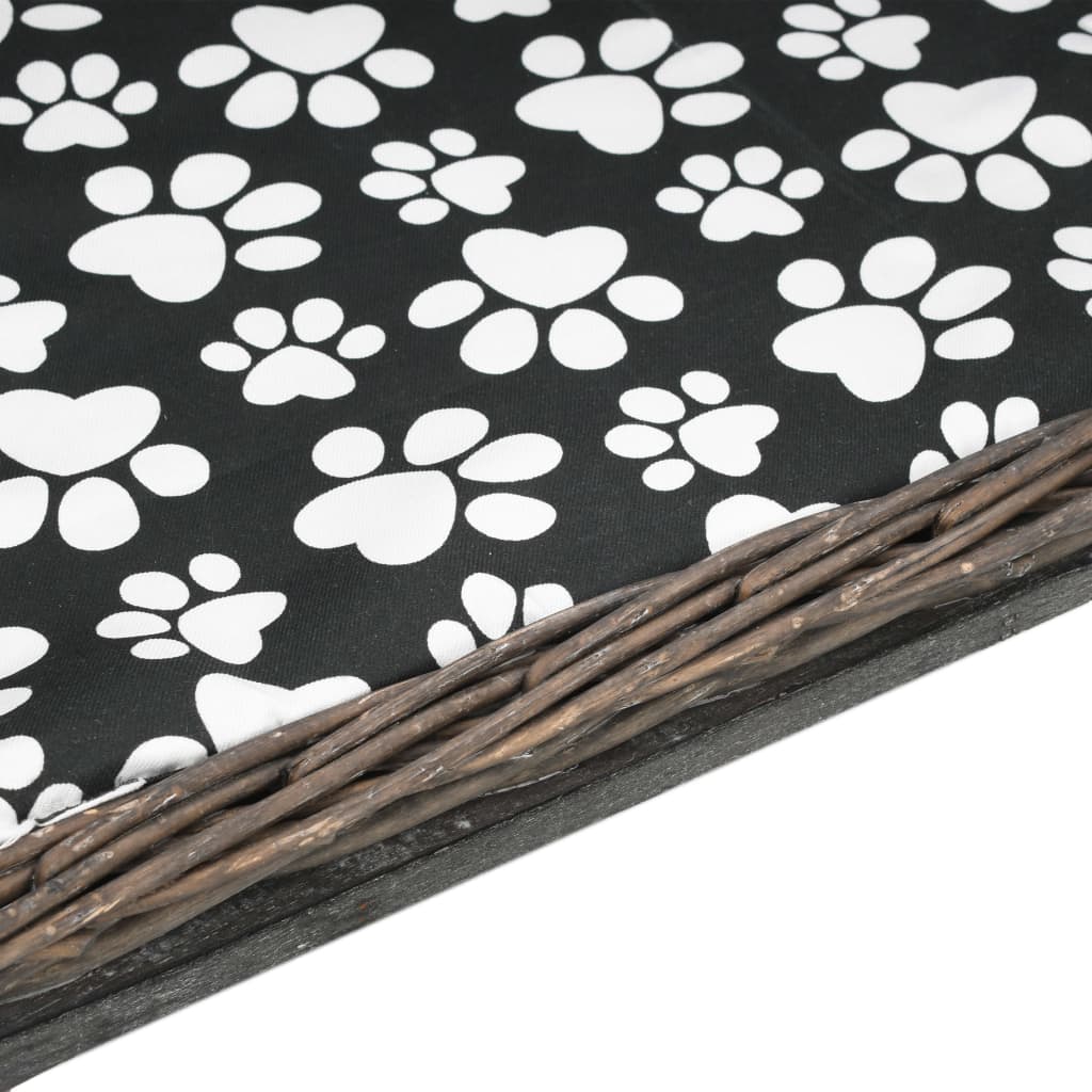 Pelíšek pro psy s poduškou šedý 50 x 33 x 30 cm přírodní vrba
