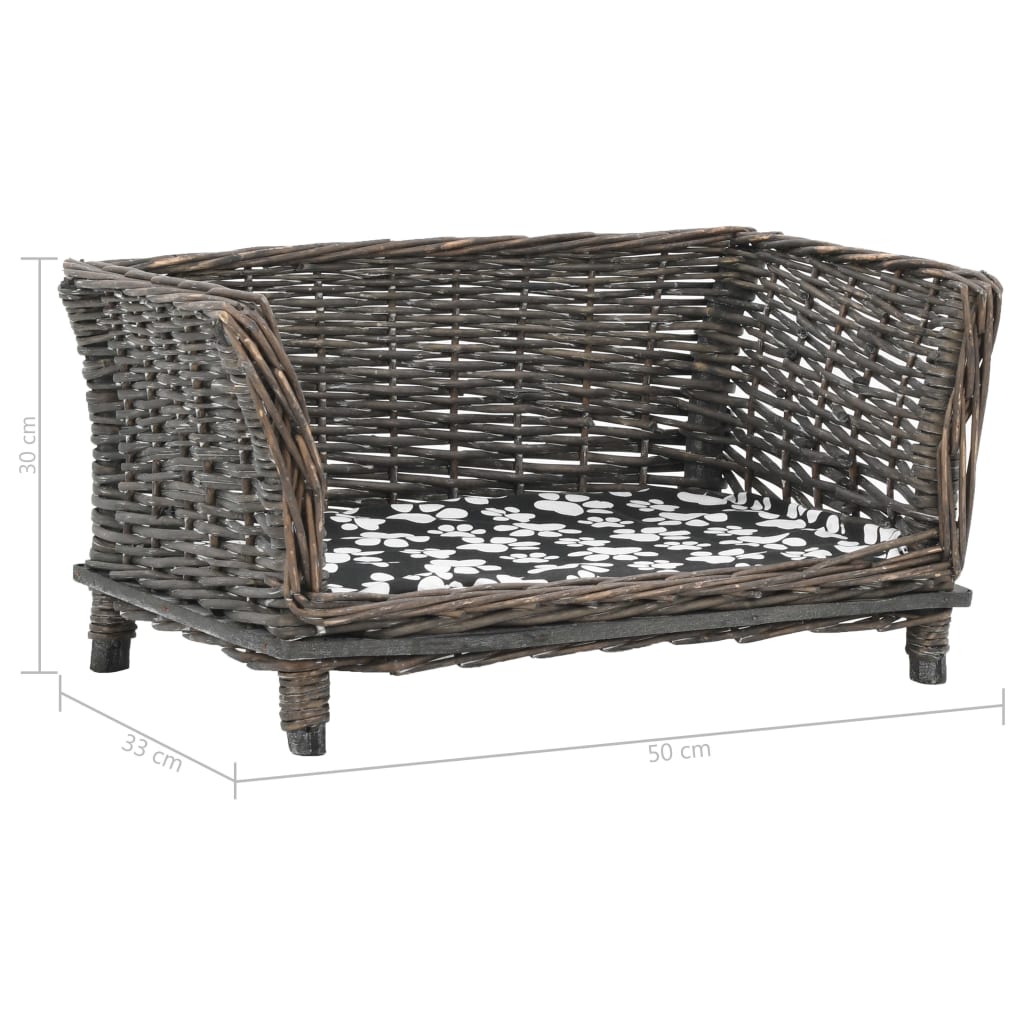 Pelíšek pro psy s poduškou šedý 50 x 33 x 30 cm přírodní vrba