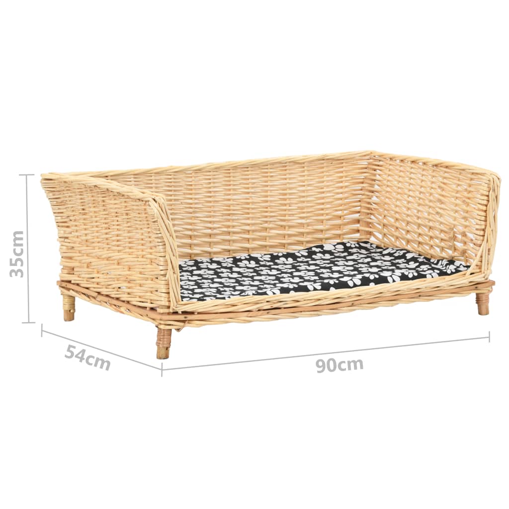 Pelíšek pro psy s poduškou 90 x 54 x 35 cm přírodní vrba