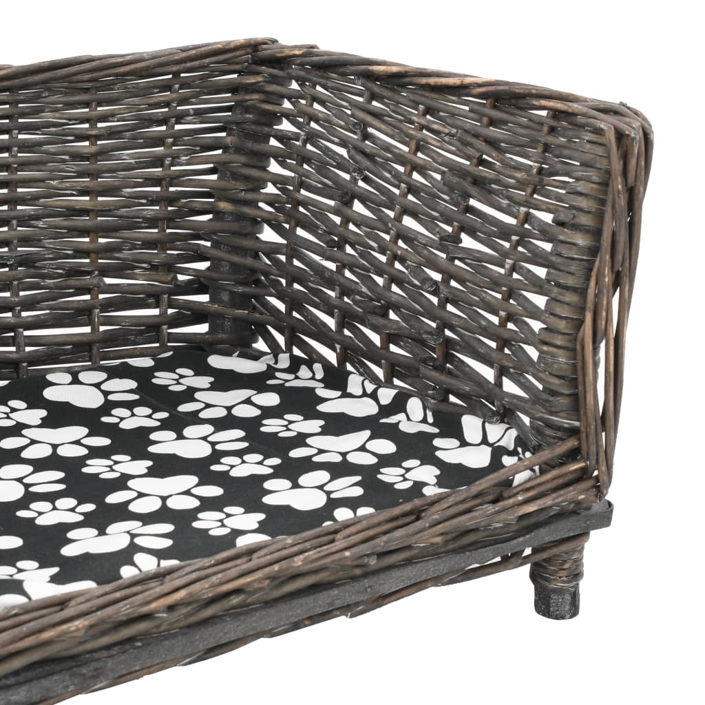 Pelíšek pro psy s poduškou šedý 90 x 54 x 35 cm přírodní vrba