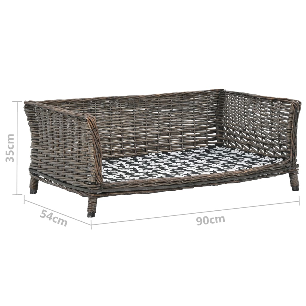Pelíšek pro psy s poduškou šedý 90 x 54 x 35 cm přírodní vrba