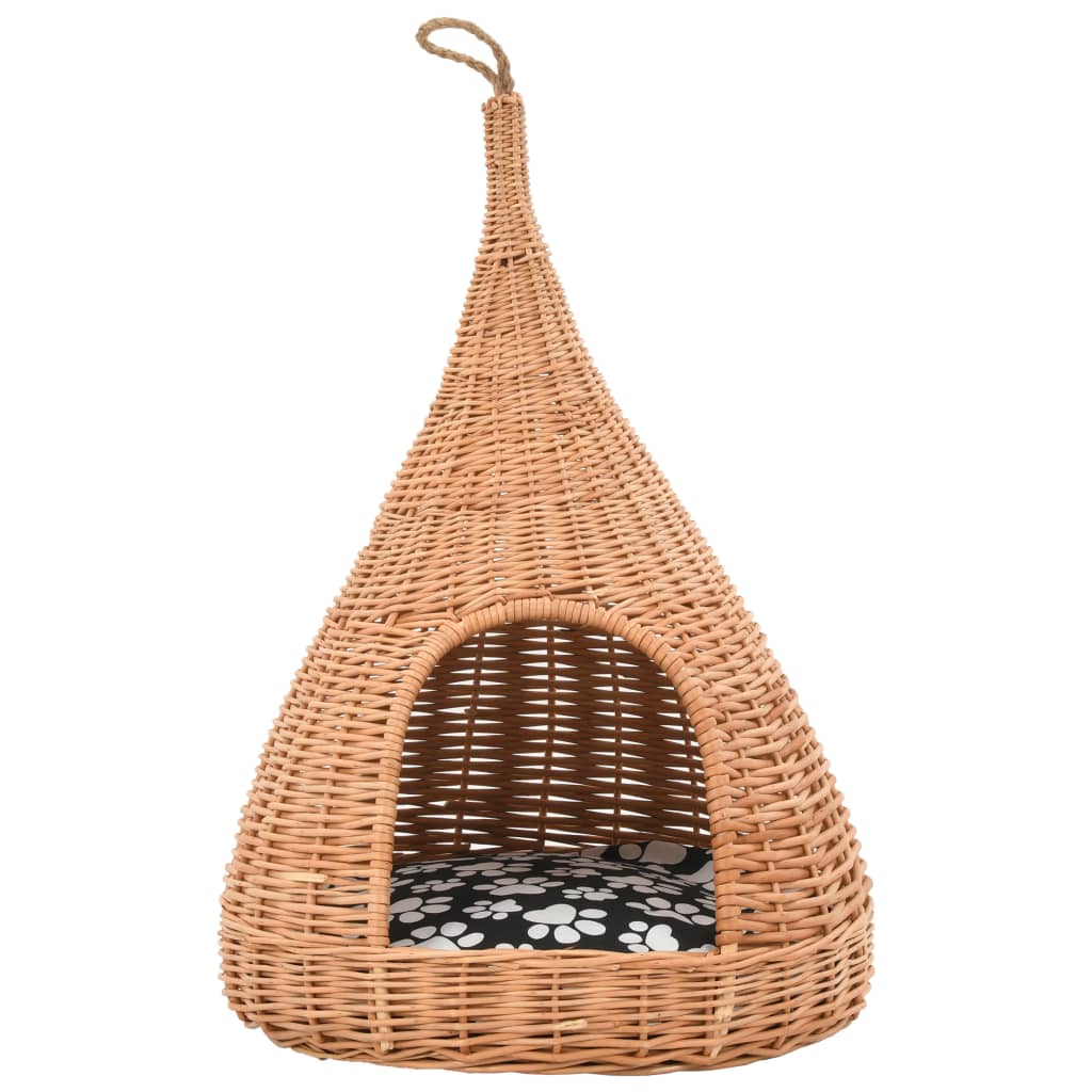 Domeček pro kočky s poduškou 40 x 60 cm přírodní vrba týpí