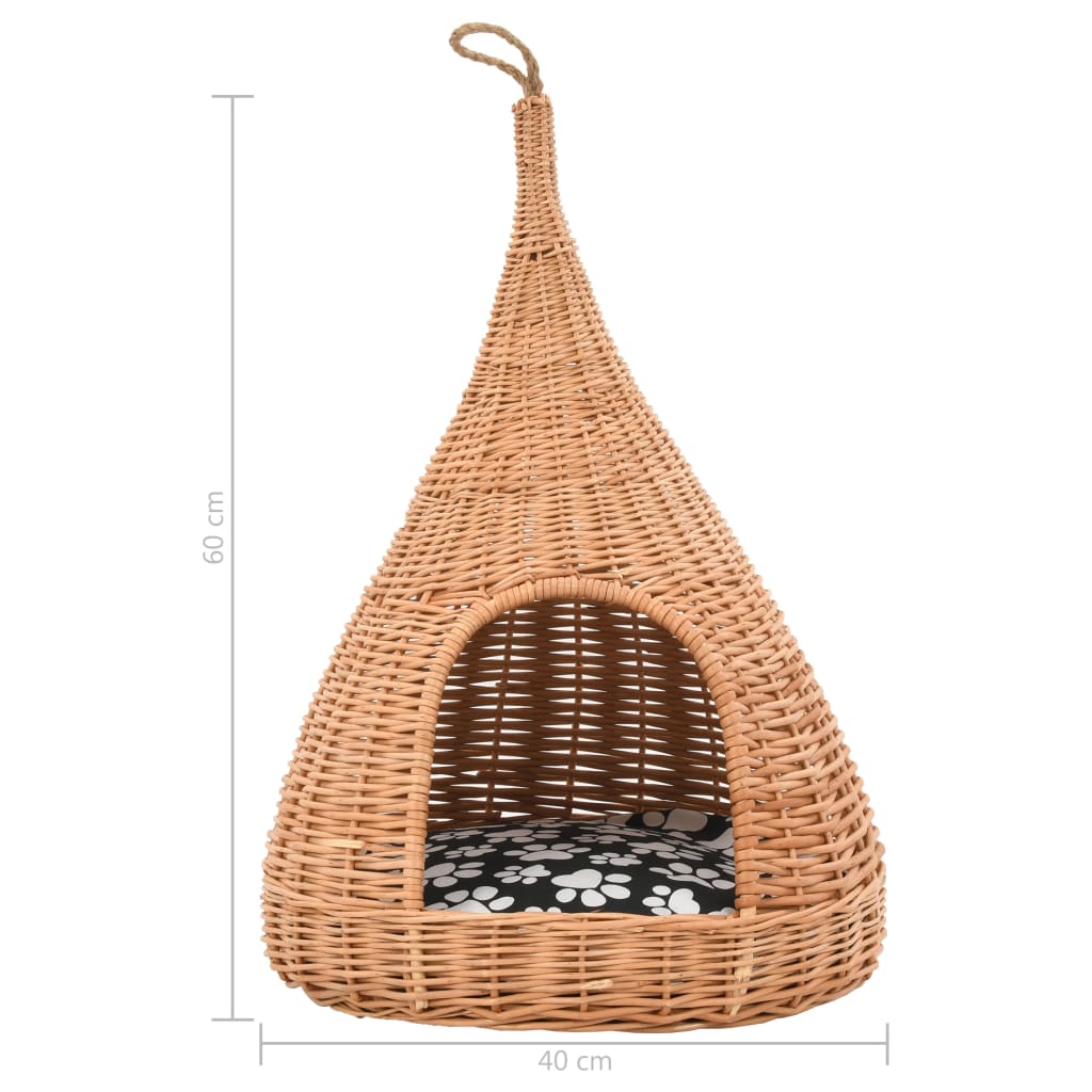 Domeček pro kočky s poduškou 40 x 60 cm přírodní vrba týpí
