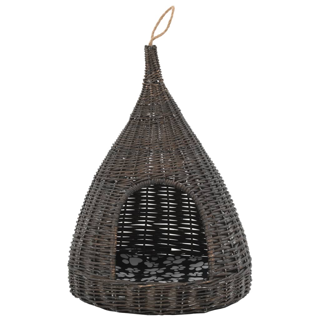Domeček pro kočky s poduškou šedý 40 x 60 cm přírodní vrba týpí