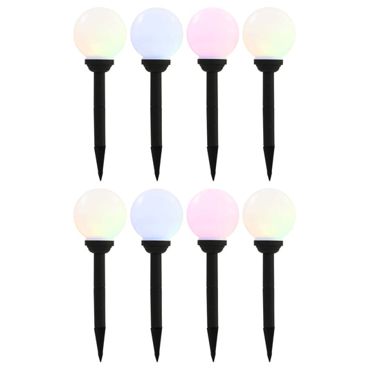 Zahradní solární lampy 8 ks LED kulovité 15 cm RGB