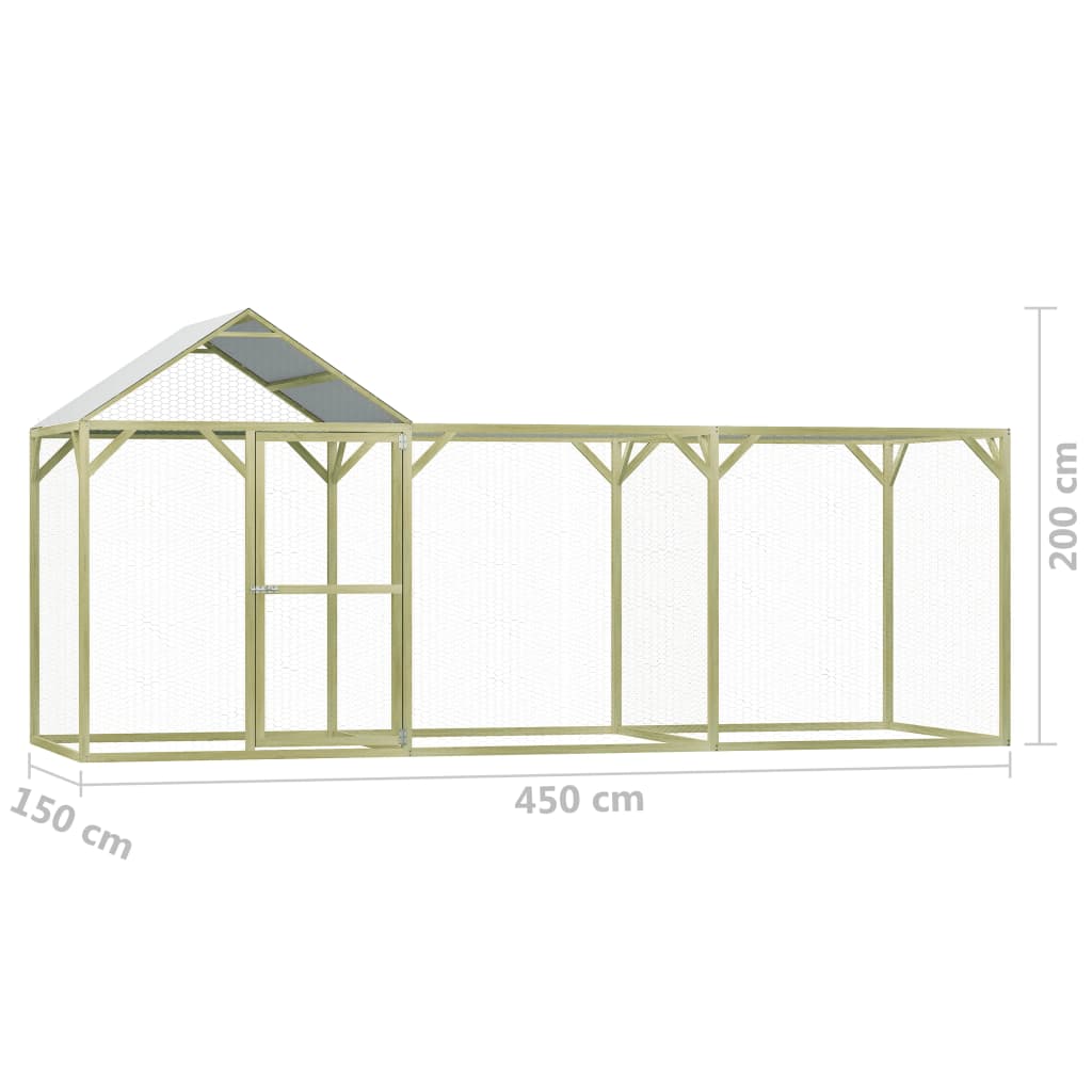 Klec pro kuřata 4,5 x 1,5 x 2 m impregnovaná borovice