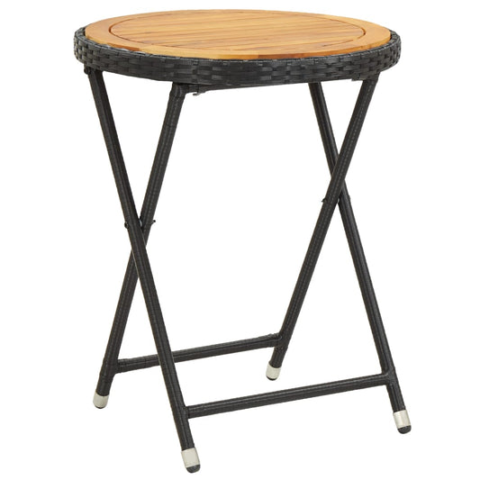 Čajový stolek černý 60 cm polyratan a masivní akácie