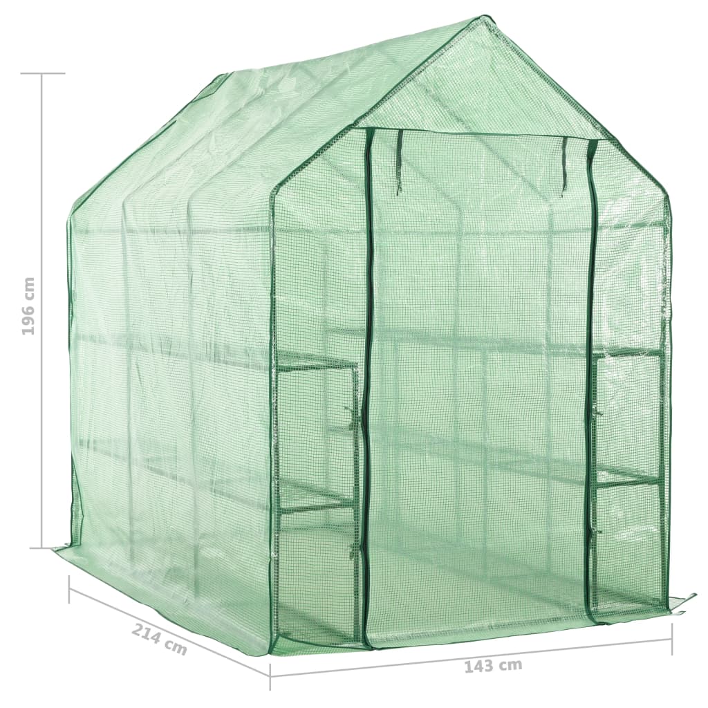 Skleník s 12 policemi ocel 143 x 214 x 196 cm