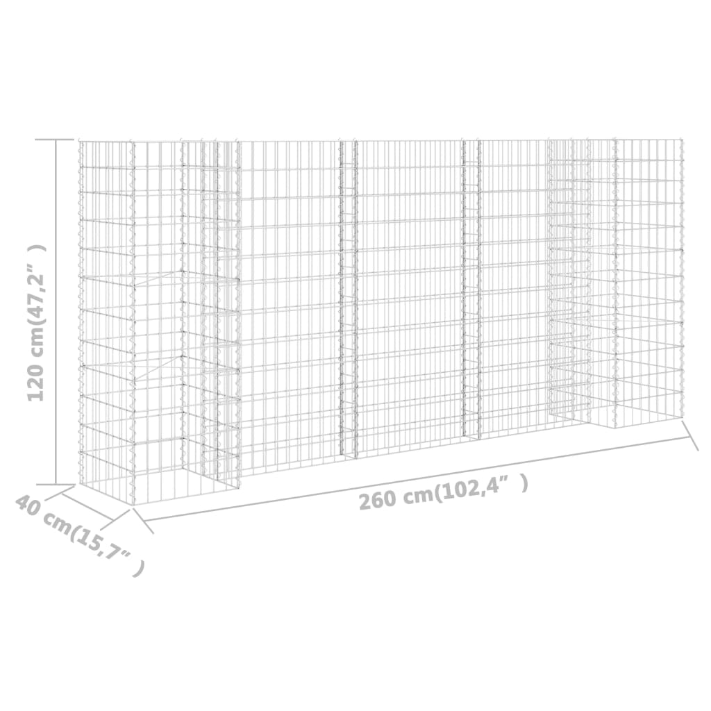 Gabionový truhlík ve tvaru písmene H ocelový drát 260x40x120 cm