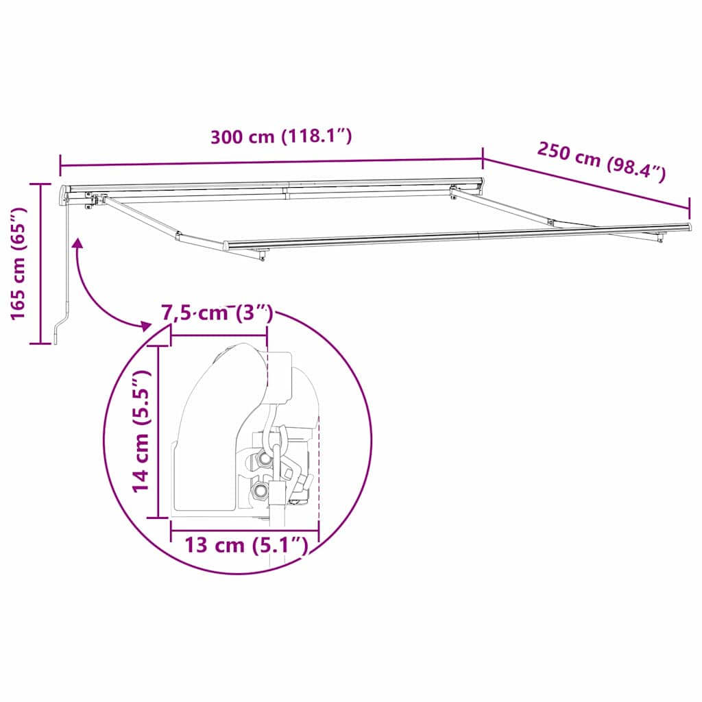 Rám markýzy Antracit 3 x 2,5 m kov