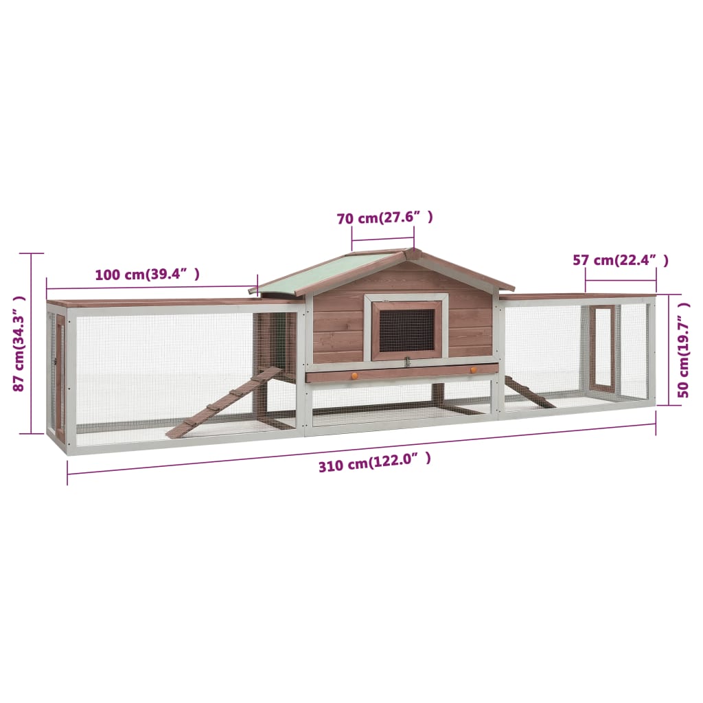 Králíkárna moka 310x70x87  cm masivní borové a jedlové dřevo