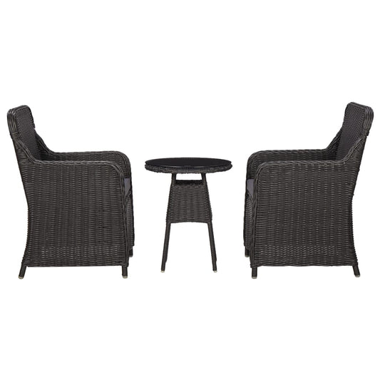 3dílný bistro set s poduškami polyratan černý