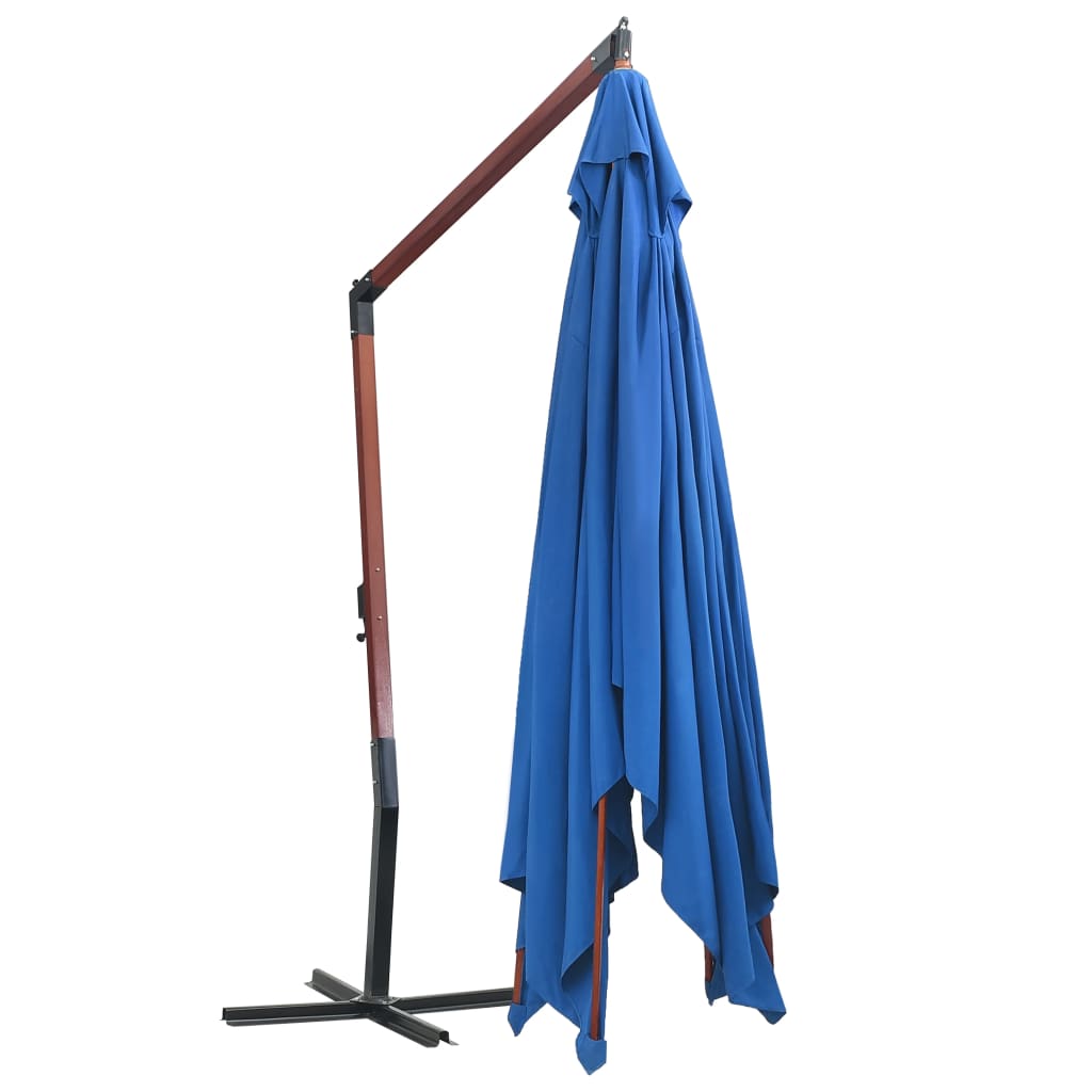 Závěsný slunečník s dřevěnou tyčí 400 x 300 cm modrý