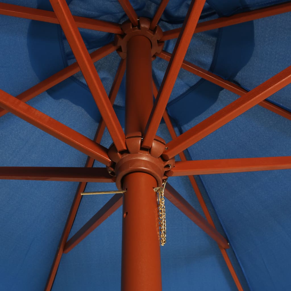 Slunečník s dřevěnou tyčí 300 x 258 cm modrý