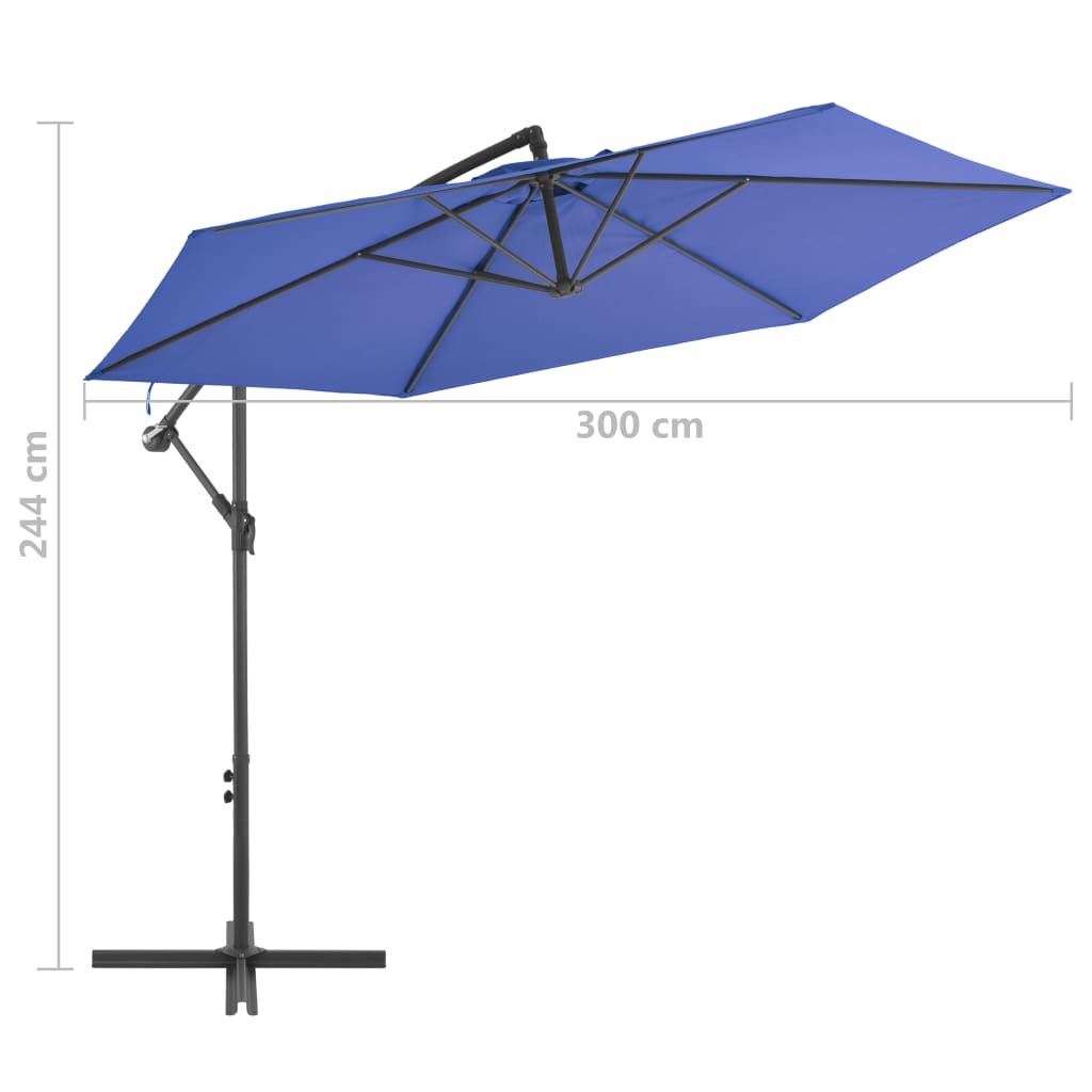 Boční zahradní slunečník s hliníkovou tyčí 300 cm modrý