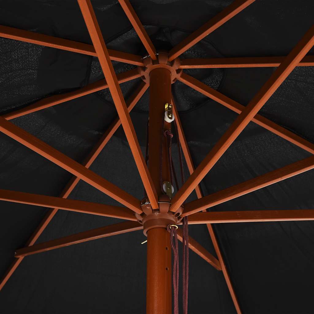 Zahradní slunečník s dřevěnou tyčí 350 cm černý