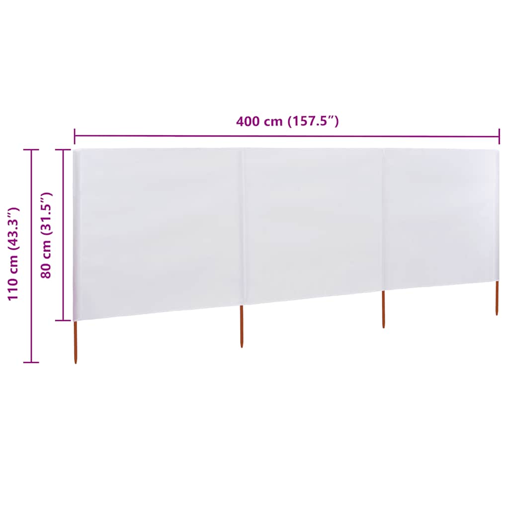 3dílná zástěna proti větru textil 400 x 80 cm pískově bílá