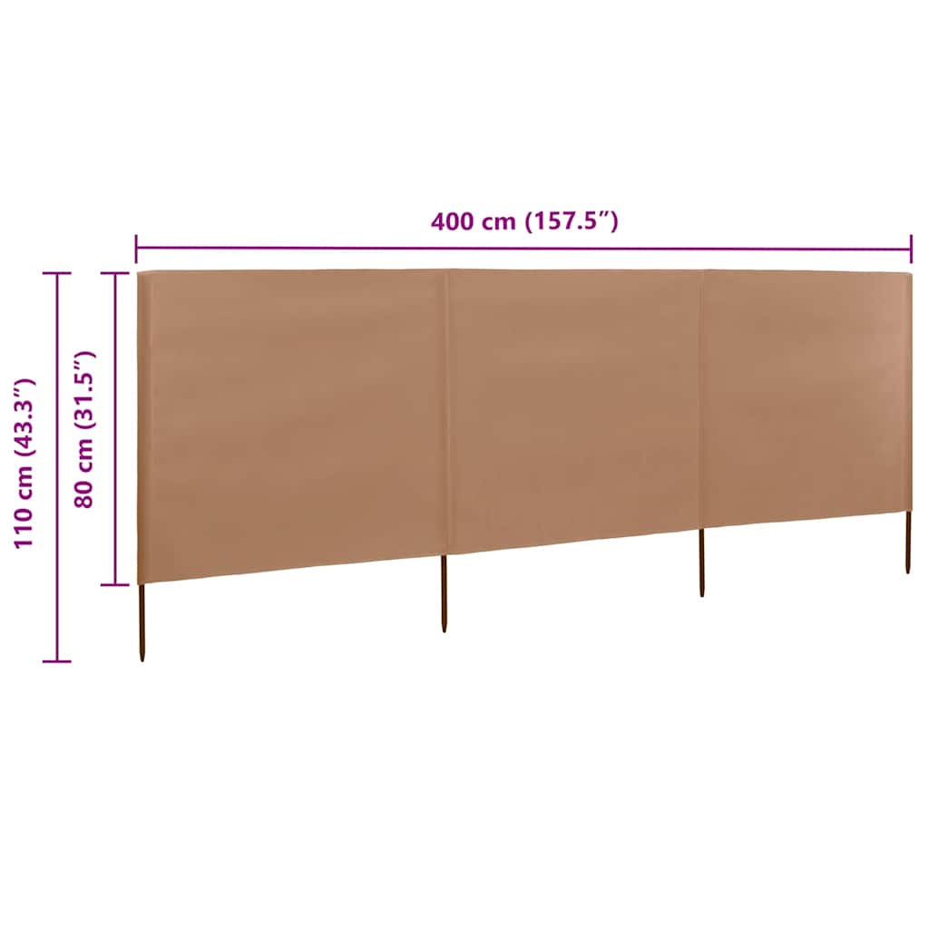3dílná zástěna proti větru textil 400 x 80 cm taupe