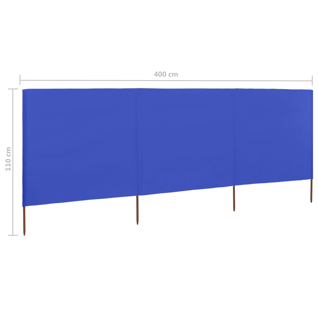 3dílná zástěna proti větru textil 400 x 80 cm azurově modrá