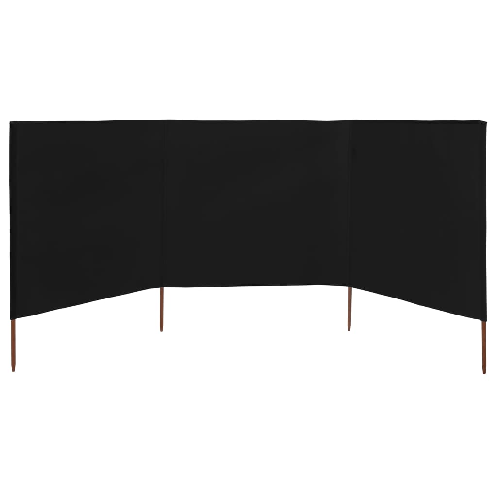 3dílná zástěna proti větru látková 400 x 120 cm černá