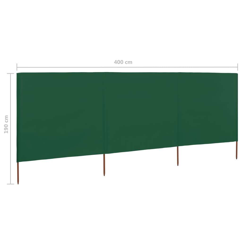3dílná zástěna proti větru látková 400 x 160 cm zelená