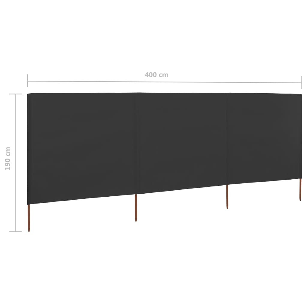 3dílná zástěna proti větru látková 400 x 160 cm antracitová