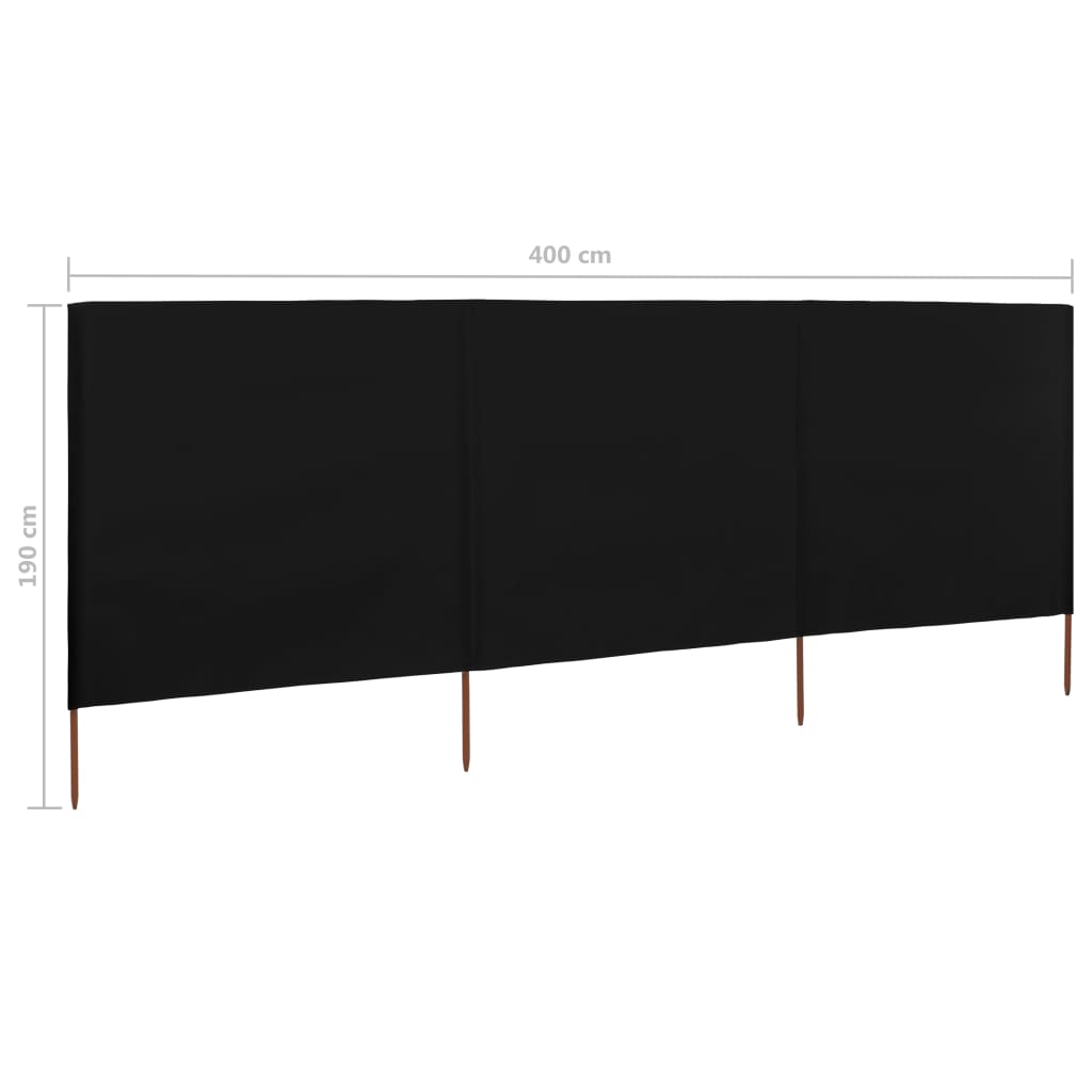3dílná zástěna proti větru látková 400 x 160 cm černá